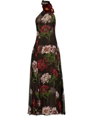 Oscar de la Renta Floral-Print One-Shoulder Maxi Gown - Brown