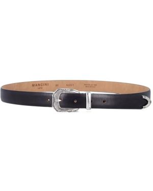 Mancini 1979 Engraved-Buckle Leather Belt - White
