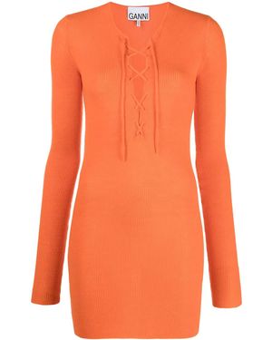 Ganni Haut En Maille À Laçage - Orange