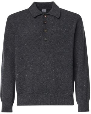 Eleventy Flecked-Knit Merino-Wool Polo Shirt - Blue