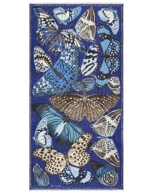 Inoui Edition Butterfly-Print Fringed Scarf - Blue