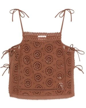 MC2 Saint Barth Stephie Broderi-Anglaise Tie-Fastening Top - Brown