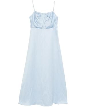 Sandro Vestido Largo Plisado Con Lazo - Azul