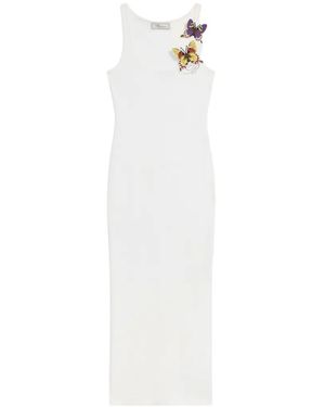 Blumarine Butterfly-Appliqué Midi Dress - White
