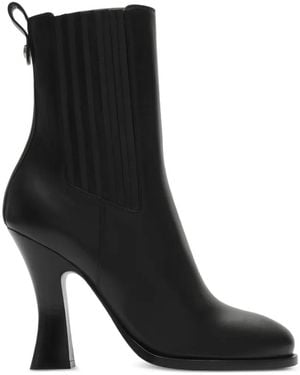 Burberry Leather Pillar Ankle Boots - Black
