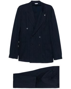 Manuel Ritz Double-Breasted Striped Suit - Blue