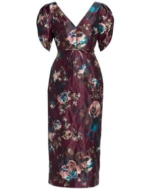 Erdem Vestido Midi De Satén Texturizado Con Motivo Floral - Morado