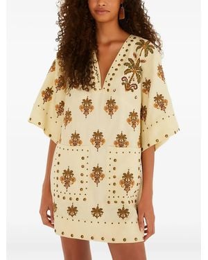 FARM Rio Mini-Jurk Met Studs En Palmprint - Naturel
