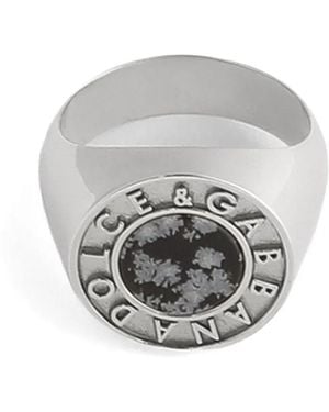 Dolce & Gabbana Stone-Detail Logo Ring - Grey