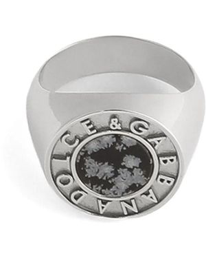 Dolce & Gabbana Stone-Detail Logo Ring - Grey