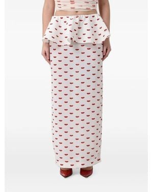 Fiorucci Lips-Print Peplum Maxi Skirt - White