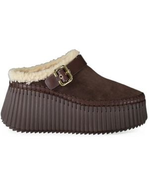 Chloé Nama Wedge Mules - Brown