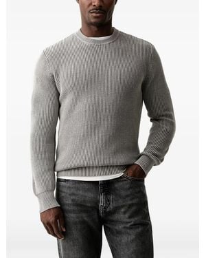 Guess Ribbed-Knit Crew-Neck Jumper - Grey