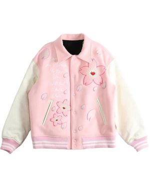 Monokemade Sakura-Embroidered Bomber Jacket - Pink