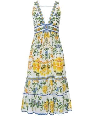 FARM Rio Emily Floral Tapestry Midi Dress - White