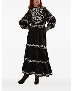FARM Rio Embroidered Ruffled Top - Black