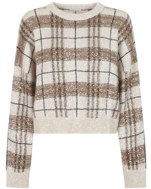 Brunello Cucinelli Sequin-Embellished Checked Sweater - White
