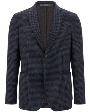BOGGI Blazer Houndstooth Cotton Blend B Jersey - Blue