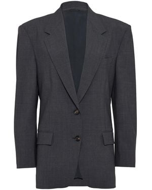 Brunello Cucinelli Tropical Wool Jacket With Shiny Details - Blue