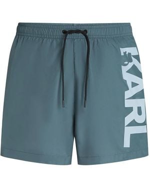 KARL LAGERFELD Logo-Print Swim Shorts - Blue