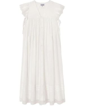 Ganni Lace-Trim Ruffled Dress - White