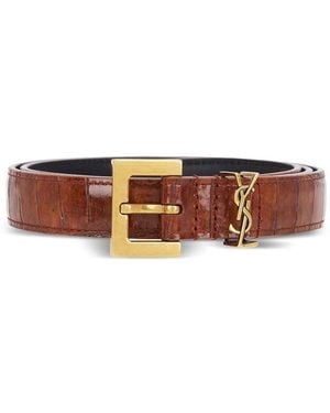 Saint Laurent Crocodile-embossed Square-buckle Belt - ホワイト