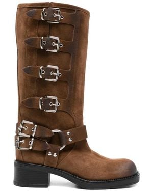 GISÉL MOIRÉ Buckle-Strap Boots - Brown