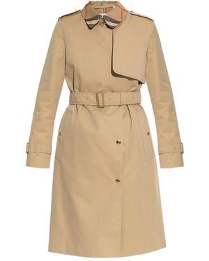 Burberry ベルテッド チェックカラーコート - ナチュラル