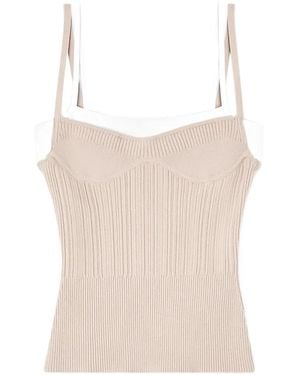 DIESEL Neutrals Ribbed Square Neck Top - Natural