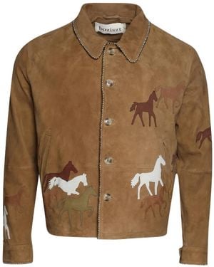 BAZISZT Valero Horse-Patch Suede Jacket - Brown