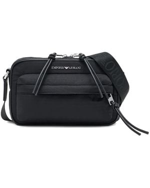 Emporio Armani Logo-Plaque Crossbody Messenger Bag - Black