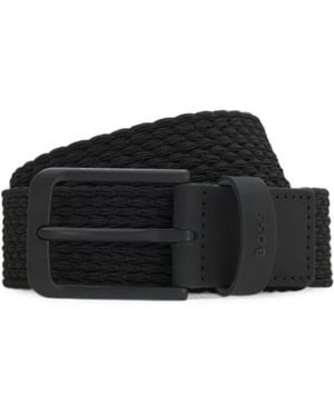 BOSS Cinturón Tejido Con Ribetes De Piel Y Detalle De Logo - Negro