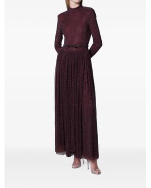 Self-Portrait Rhinestone-Embellished Pleated Maxi Dress - Purple