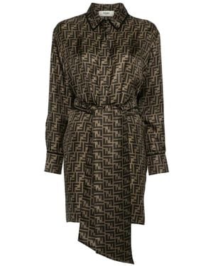Fendi Ff Pattern Shirt Dress - Brown