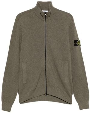 Stone Island Logo-Patch Zip-Up Cardigan - Green