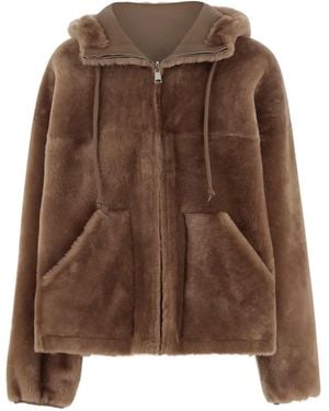 Blancha Hooded Shearling Jacket - Brown