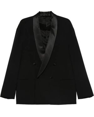Giorgio Armani Satin-Lapels Double-Breasted Suit - Black
