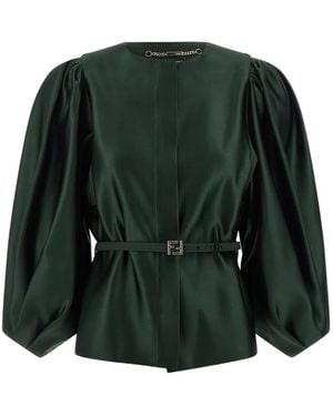 Fendi Balloon-Sleeve Belted Blazer - Green