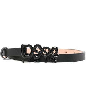 DSquared² Logo-Buckle Leather Belt - Black