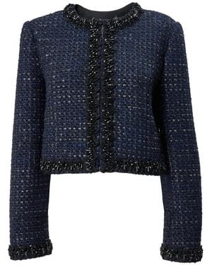 Carolina Herrera Bead-Embroidered Cropped Tweed Jacket - Blue