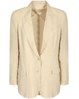 120% Lino Notched-Lapels Single-Breasted Blazer - Natural