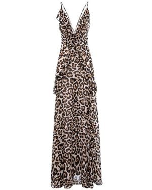 CuAnna Luna Ruffled Leopard-Print Maxi Dress - White