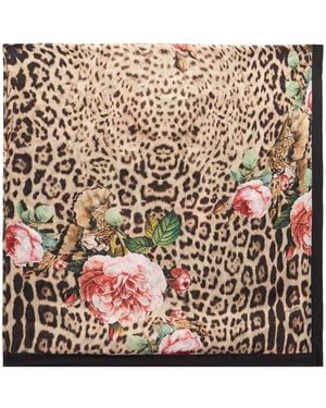 Roberto Cavalli Leopard-Print Floral-Motif Scarf - Pink