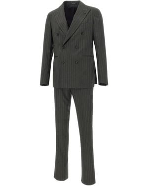 Tagliatore Pinstriped Double-Breasted Suit - Black