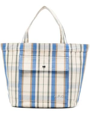 A.P.C. Check-Pattern Flap-Pocket Tote Bag - Blue