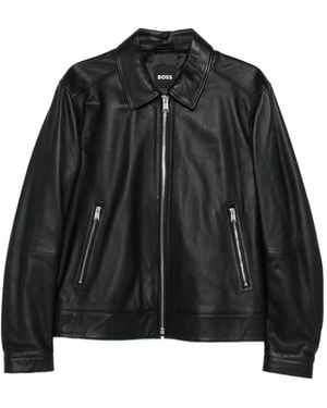 BOSS Regular-Fit Leather Jacket With Zip Closure - Black
