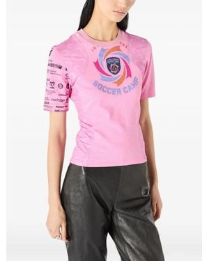 Marine Serre Graphic-Print Panelled T-Shirt - Pink