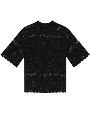 AllSaints Floral-Lace Scalloped-Edge Top - Black