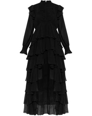 AllSaints Leila Ruffled Long-Sleeve Midi Dress - Black