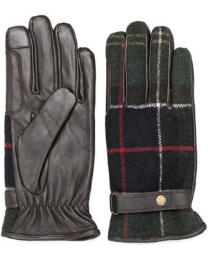 Barbour Aubrey Tartan-Check Paneled Leather Gloves - Black